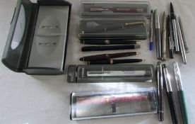 Selection of ball point and fountain pens inc Parker