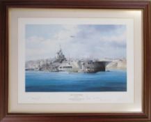 Limited edition print by Robert Taylor 'HMS Illustrious' 106/150 signed by the artist and 3 others