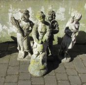 4 assorted composite stone statues H 80 cm