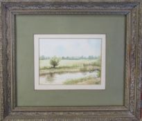 Watercolour of a rural scene signed Pat Peach 37 cm x 32 cm