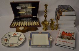Fish knives and forks, various brassware, Atlas Edition die cast planes,