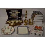 Fish knives and forks, various brassware, Atlas Edition die cast planes,