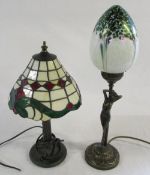 Small Tiffany style table lamp & an Art Deco style table lamp (chip to base of glass) H 45 cm
