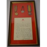 Framed WWI Victory & British War Medal attributed to '203003 Pte H A Yendell,