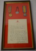 Framed WWI Victory & British War Medal attributed to '203003 Pte H A Yendell,