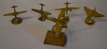 5 brass models of various aircraft,