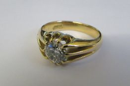 18ct gold gents diamond solitaire ring 1.25 ct size S/T weight 8.