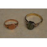 9ct gold and silver set semi precious stone ring and a 9ct rose gold Victorian ring,