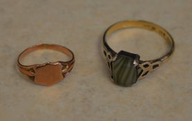 9ct gold and silver set semi precious stone ring and a 9ct rose gold Victorian ring,