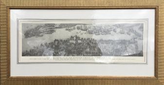 Framed copy of a 17th century print of Portsmouth 112cm by 60cm