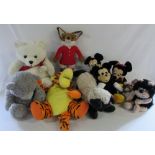 Assorted soft toys inc Gnasher & Mickey and Minnie Mouse