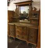 Late Victorian satin wood bow fronted sideboard with carved detail