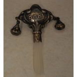 Continental silver and mother of pearl baby rattle,