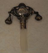 Continental silver and mother of pearl baby rattle,