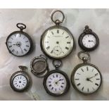 6 fob & pocket watches all AF some silver & a wristwatch case stamped 925