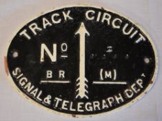 An oval cast metal railway signal and telegraph plaque "Track Circuit" BR (M)