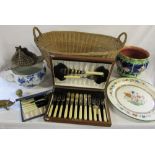 Assorted ceramics inc jardiniere, plate, potty, silver plate,