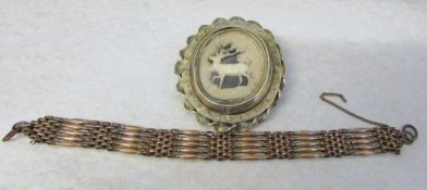 Gold plated gate bracelet & a swivel brooch H 6.