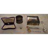 Various silver including a trinket box, spoons,