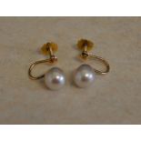 Pair of 9ct gold and pearl screw back earrings, total approx weight 2.