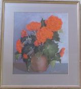 Pastel drawing 'Potted begonia' by Joan M Hargreaves 58 cm x 63 cm