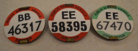 3 public service vehicle badges, including BB 46317 Driver,