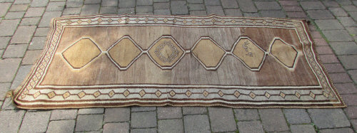 Brown tribal runner with a central medallion design, - Image 2 of 2