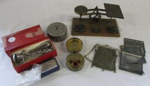 Assorted items inc travelling inkwell, vintage syringe,