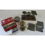 Assorted items inc travelling inkwell, vintage syringe,