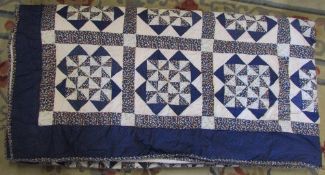 Large blue patchwork quilt 100" x 100"