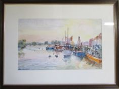 Watercolour of Lincoln Brayford by Gordon Cumming signed and dated 1977 65 cm x 48 cm