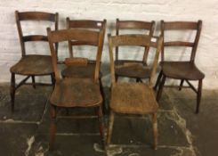 4 + 2 Victorian kitchen chairs with elm seats