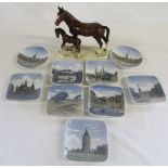 9 Royal Copenhagen scenic pin dishes & a horse on plinth with foal (foal af)
