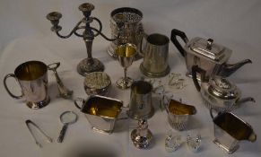 Various silver plate and pewter including tankards,