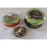 2 enamel pots inc Halcyon Days & a silver patch pot