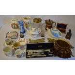 Various ceramics including commemorative ware, Mary Gregory style vase,