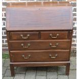 Reproduction Georgian mahogany bureau with brass swan neck handles