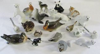 Selection of Russian ceramic animal figures mainly Lomonosov inc Polar bear, birds,