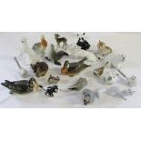 Selection of Russian ceramic animal figures mainly Lomonosov inc Polar bear, birds,