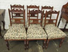 6 late Victorian walnut over stuffed dining chairs