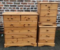 Pine chest of drawers & 2 bedside cabinets