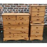 Pine chest of drawers & 2 bedside cabinets