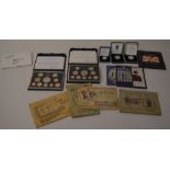 Various cigarette cards, proof coin sets from 1997,