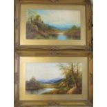 Pair of lakeside oil paintings in gilt frames 64 cm x 44 cm