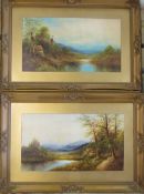 Pair of lakeside oil paintings in gilt frames 64 cm x 44 cm