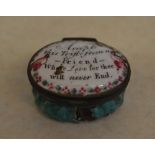 Enamel patch box with motto 'Accept this trifle from a friend,