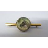 Tested as 15ct gold reverse crystal intaglio stick pin of a horse L 4 cm