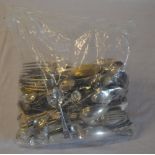 Bag of mixed silver plated cutlery including souvenir spoons