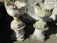 Pair of composite stone garden urns H 94 cm