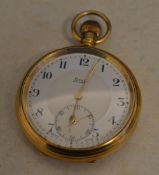 Early 20th century 18ct gold Limit open face pocket watch, with Arabic numerals,